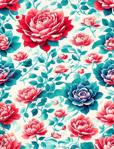 Pattern of lovely flowers, vintage style. Beautiful flowers on a dark background. Ornament for fabric and packaging design. Generative AI.