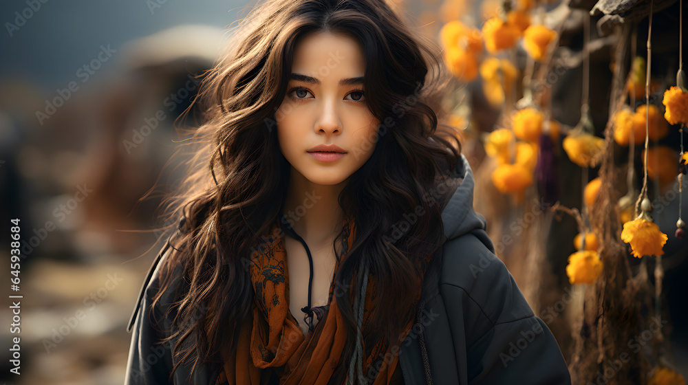 Asian girl well dressed wearing jacket Asian girl well dressed wearing jacket