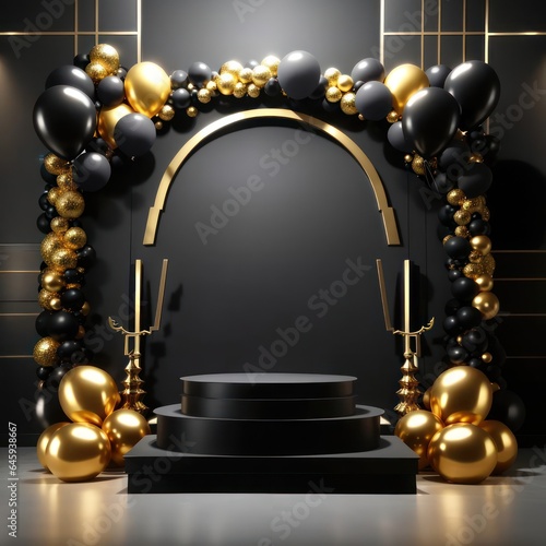 Black Friday Display Podium Product,Black And Gold Concept,Elegant Podium Decoration