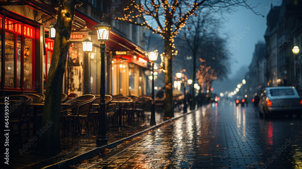 Obraz premium night city street. Generative AI