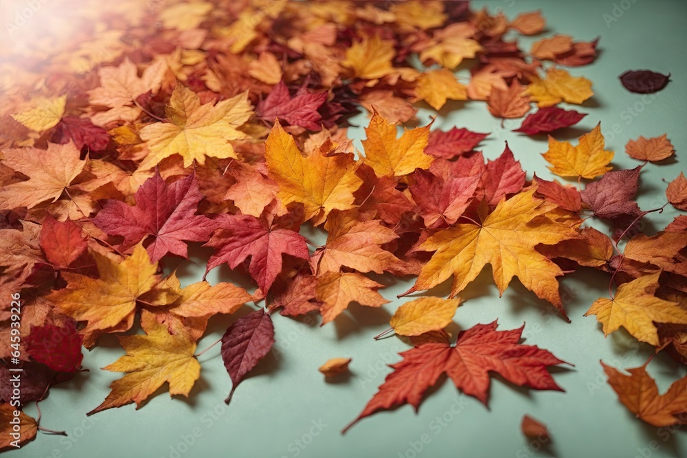 Fototapeta premium Group of isolated colorful autumn leaves. ai generative