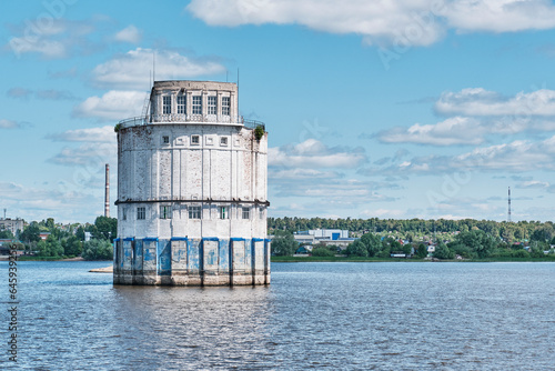 Tower of old water intake on Volga river, Russia. photo