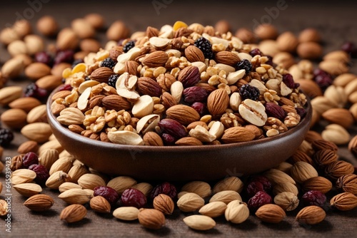 Mix of nuts and dry fruits isolated on transparent background. ai generative