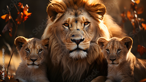 lion and cubs family itting