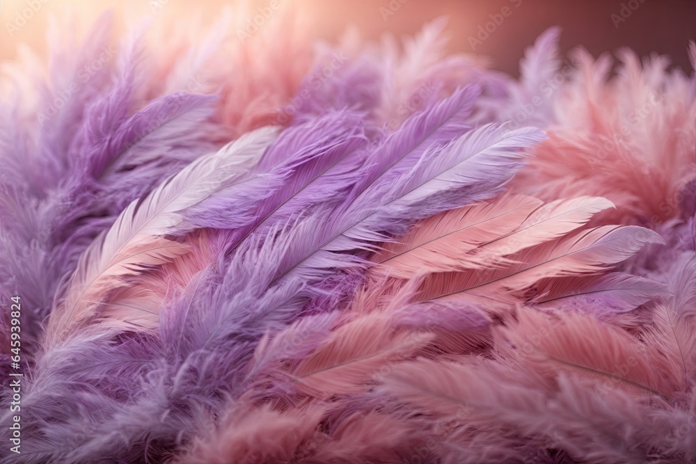 Ultra pastel pink feathers closeup. ai generative