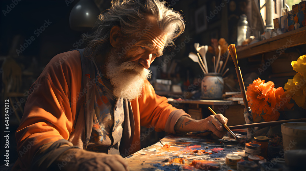 old man artist doing artwork