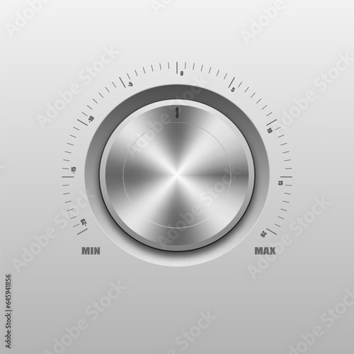 Volume knob. Round switch button. Audio dashboard. control. Realistic