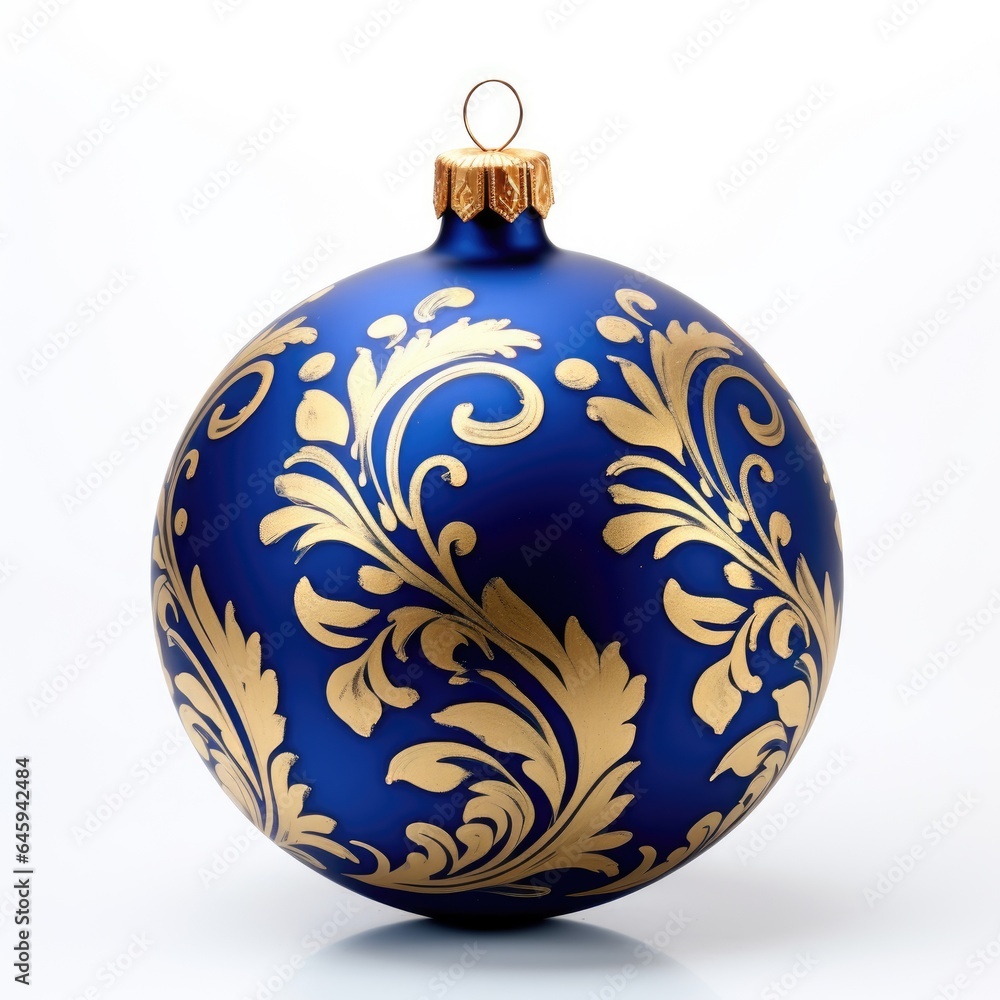 A blue and gold christmas ornament on a white background. Fictional image. Christmas decoration. A blue and gold christmas ornament on a white background. Fictional image. Christmas decoration.