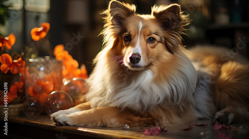 nice dog at home. Cozy moments with pets. Close up, copy space, background. banner © Анна Мартьянова