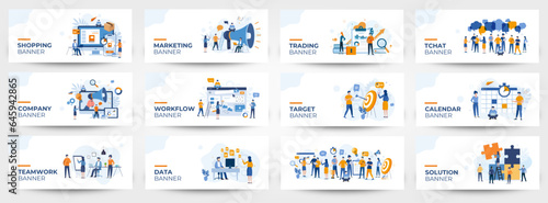 Illustration banner marketing, communication, teamwork,...