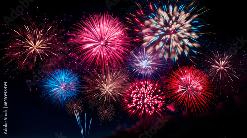 Colorful holiday fireworks on a sky background