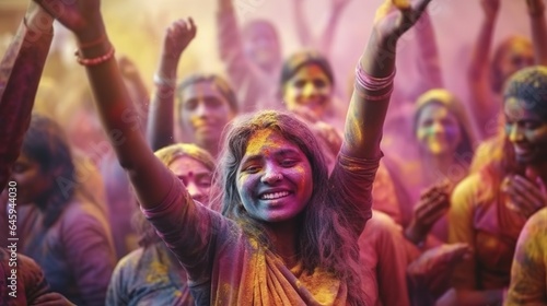 Illustration of indian people celebrating holi festival  happiness  colorful powder in background  Generative ai