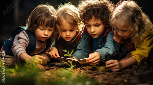  Inventive Games   Kids are involved in imaginative games like treasure hunts or building forts with branches and leaves
