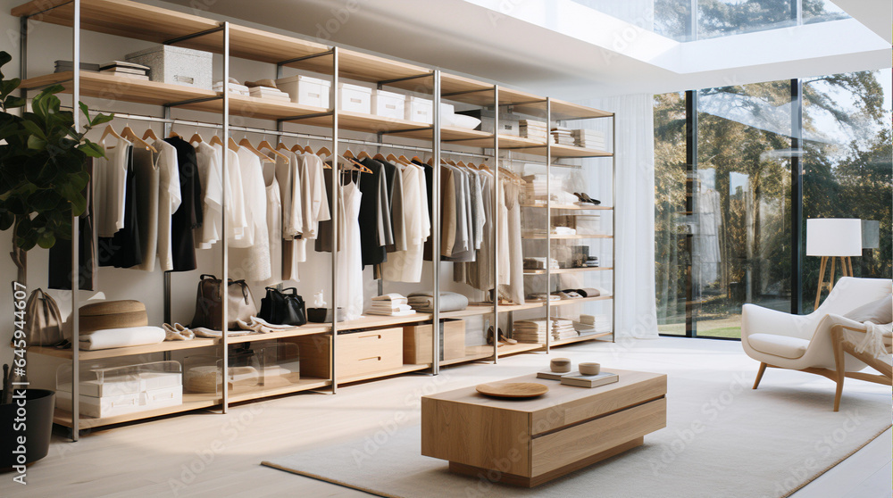 modern and clean closet island, scandinavian design, with folded clothes, glass drawers, white backgroun modern and clean closet island, scandinavian design, with folded clothes, glass drawers, white backgroun