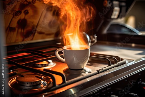 Morning coffee on the stove in a motorhome. Coffee at dawn and the road to adventure.