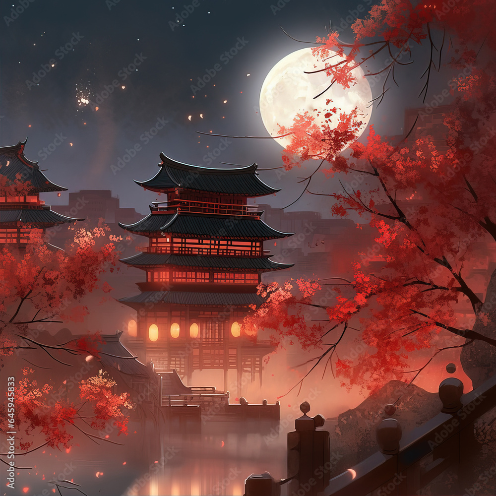 Obraz premium Background of Chinese Traditional Festival Mid-Autumn Festival,created with generative ai tecnology.