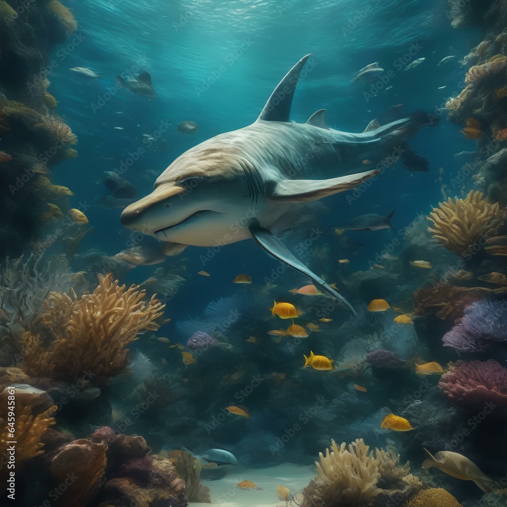 Fototapeta premium A surreal and fantastical underwater world with mythical sea creatures2