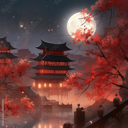 Background of Chinese Traditional Festival Mid-Autumn Festival,created with generative ai tecnology.