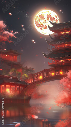 Background of Chinese Traditional Festival Mid-Autumn Festival created with generative ai tecnology.