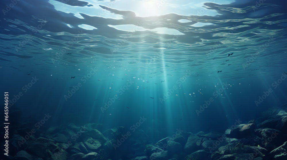 Fototapeta premium underwater scene with bubbles scene with sun rays Generate AI