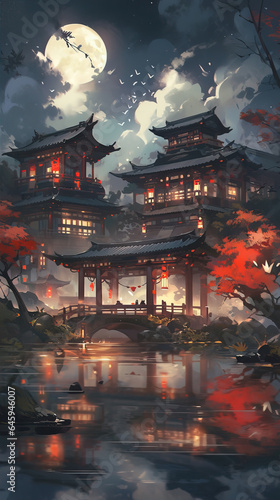 Background of Chinese Traditional Festival Mid-Autumn Festival,created with generative ai tecnology.