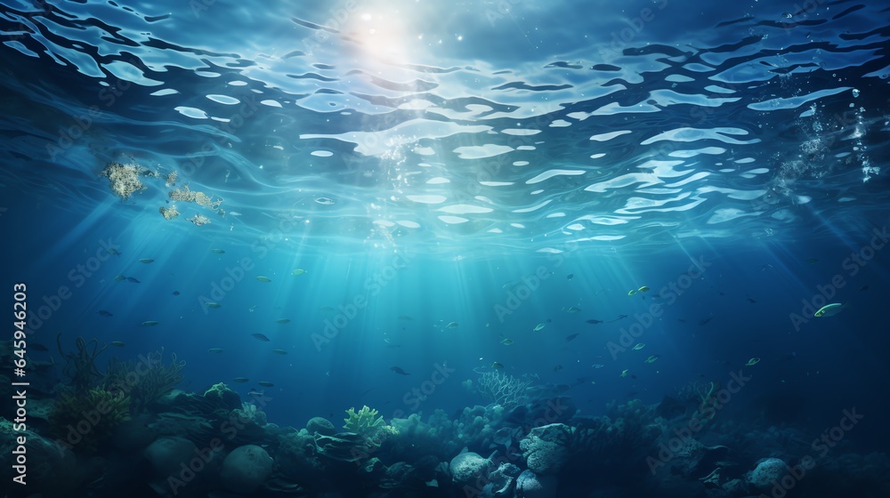 Fototapeta premium underwater scene with bubbles scene with sun rays Generate AI