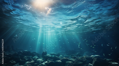 underwater scene with bubbles scene with sun rays Generate AI © Busran
