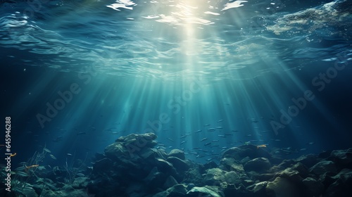 underwater scene with bubbles scene with sun rays Generate AI © Busran
