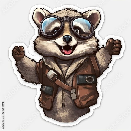 Free raccoon energetic funny adventurous sticker style Generative AI
