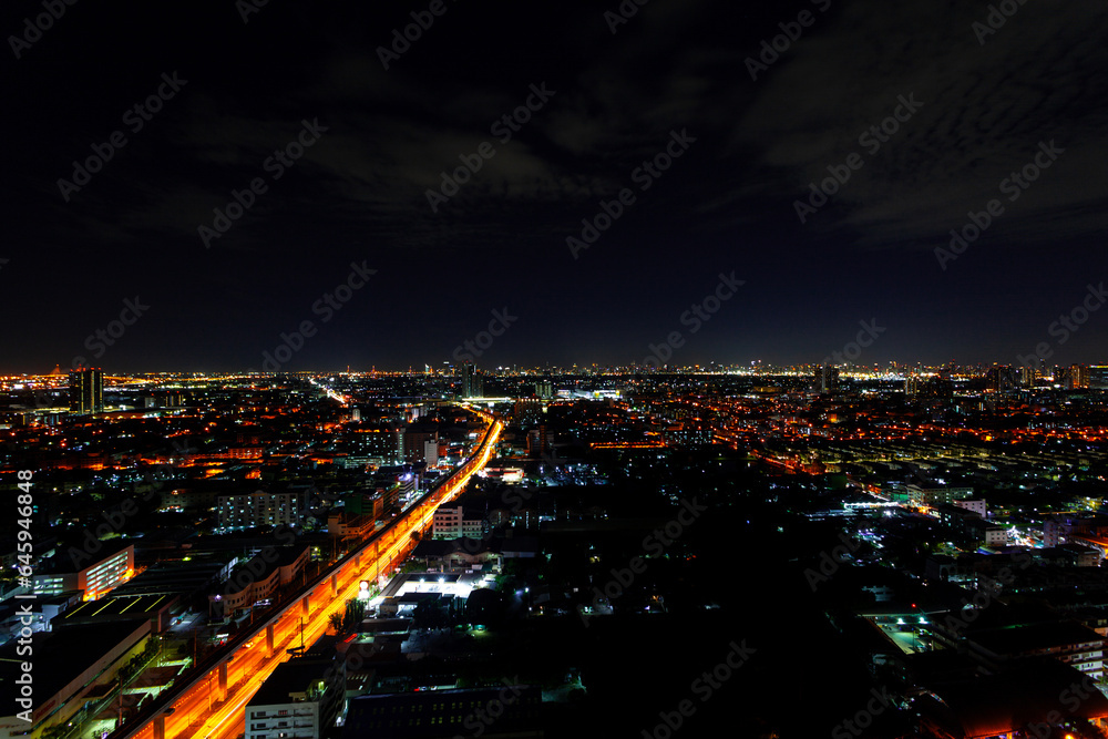 Bird's eye view, night view of the city that is beautiful Bird's eye view, night view of the city that is beautiful
