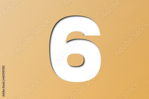 Orange paper font number 6 isolated on transparent background.