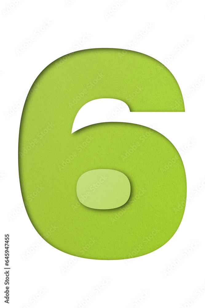 Green paper font number 6 isolated on transparent background. Green paper font number 6 isolated on transparent background.