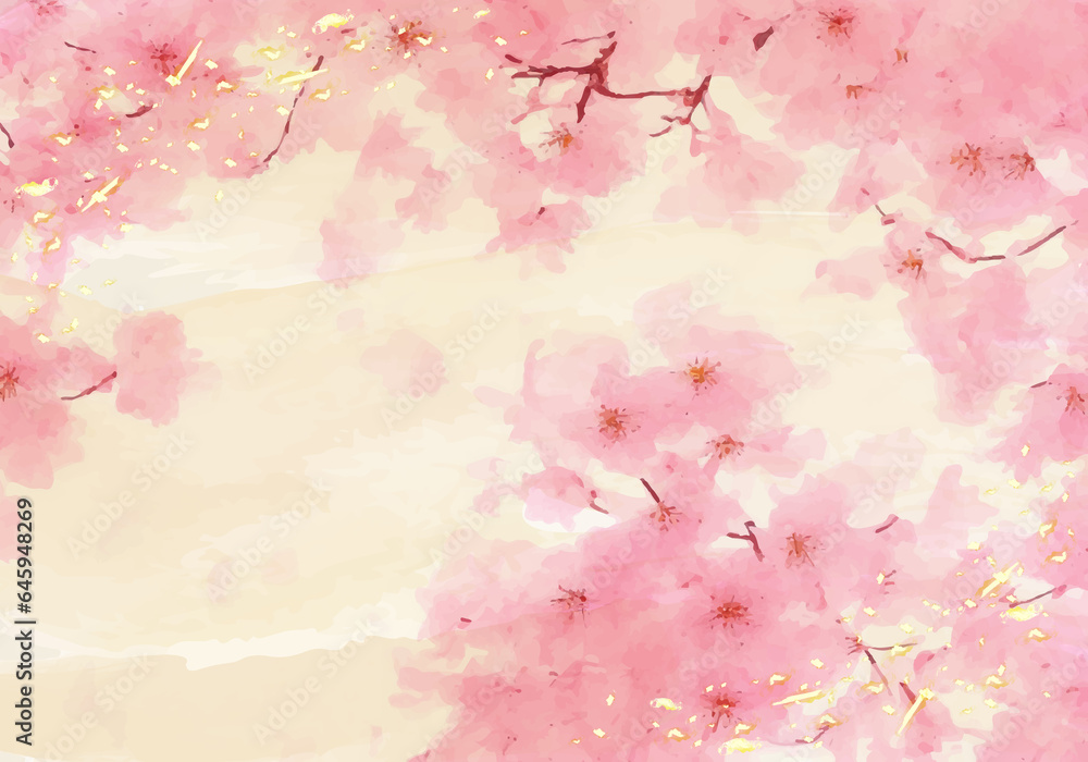 桜のキレイめ和紙風ピンクとベージュの背景素材 桜のキレイめ和紙風ピンクとベージュの背景素材