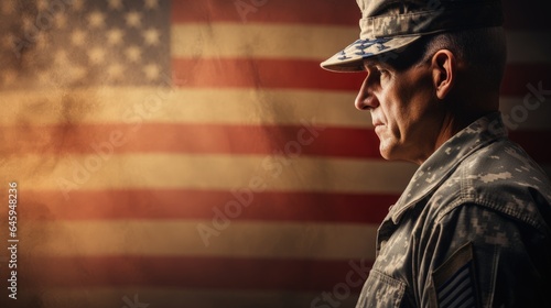 Veterans Day. a U.S. national holiday, Memorial Day and Armistice Day. Pride and patriotism, soldier, for banner and text. American flag, retired soldier .