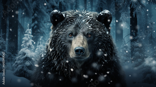illustration of a bear in the winter forest
