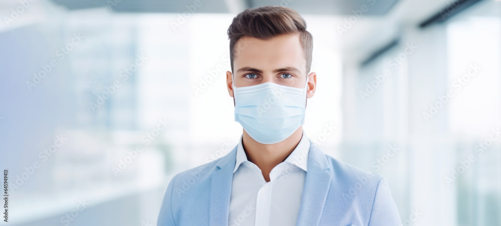 Men with a face mask, Protection versus viruses and infection, against air smog pollution with PM 2.5, in public spaces bus stations, airports, or crowds of people Men with a face mask, Protection versus viruses and infection, against air smog pollution with PM 2.5, in public spaces bus stations, airports, or crowds of people