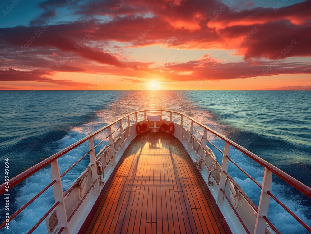 Beautiful sunset over the sea. View from a cruise ship - obrazy, fototapety, plakaty 