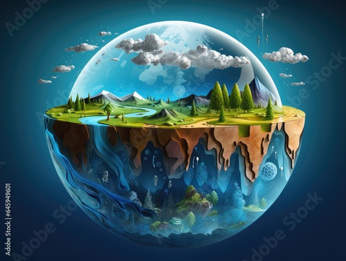 Ecocycle water cycle on planet earth concept Illustration 