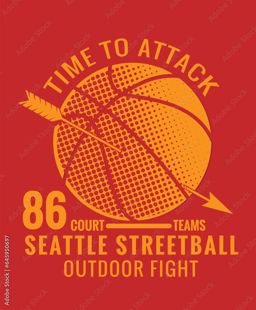 Typographic vector illustration of basketball theme . t shirt graphics