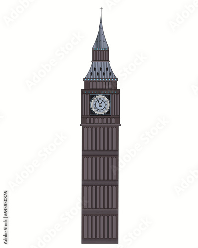 Vector Illustration of Big ben tower. London parliament square. Big ben icon tower. Isolated Landmark Big Ben and the clock.