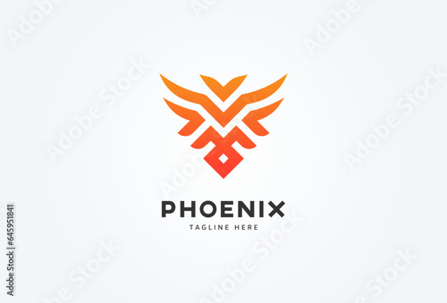 Phoenix Logo. modern phoenix with letter M combination. flat design logo template. vector illustration photo