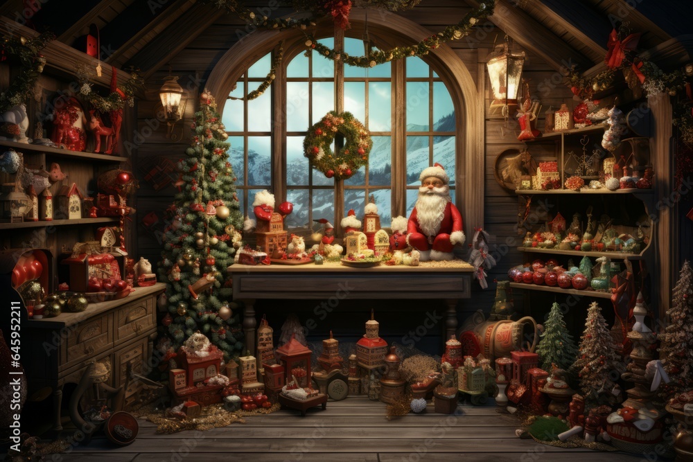 Indoor christmas shop shelf near window. Generate Ai