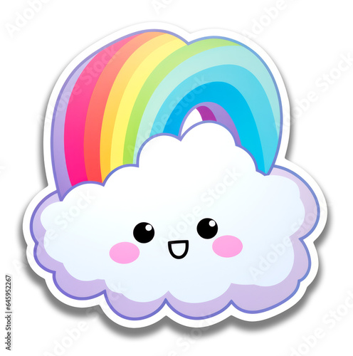 Cute kawaii cartoon cloud with rainbow. generative ai  © Yaroslav
