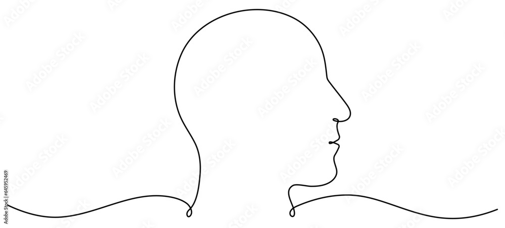 Continuous line drawing man head. Male face linear empty frame. Vector ...