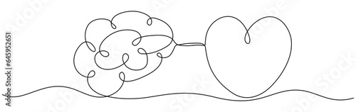 Human brain and heart continuous one line art drawing. Rationality with emotions connection concept. Psychology balance symbol. Vector illustration isolated on white.