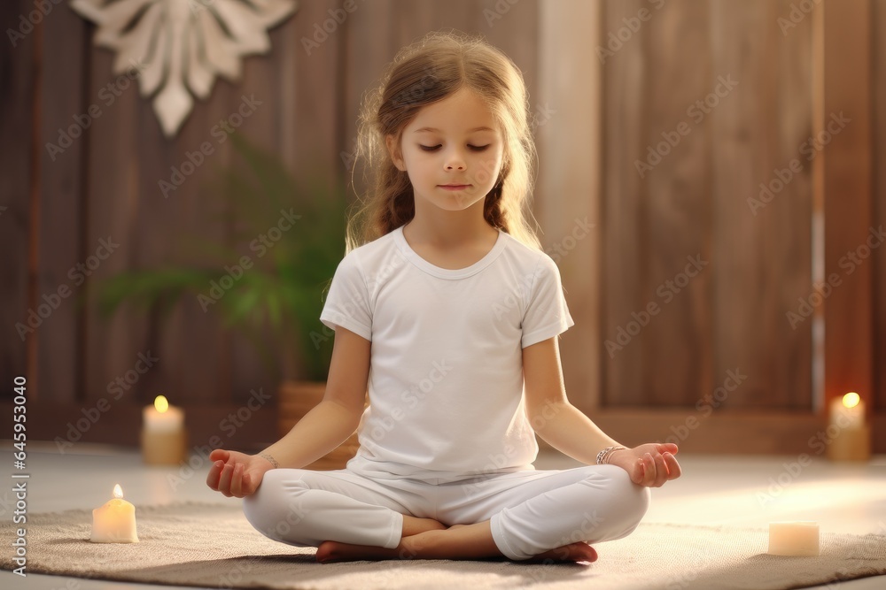 Naklejka premium Little girl cute yoga pose. Generate Ai
