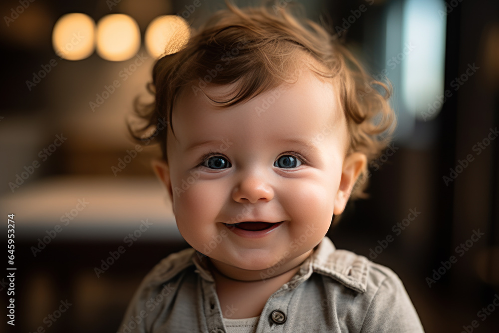 Portrait of a cute baby boy with blue eyes in home Portrait of a cute baby boy with blue eyes in home