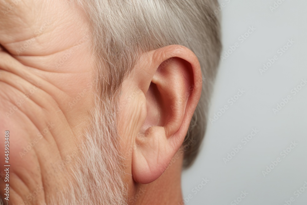 Man smile head hearing problem closeup. Generate Ai Man smile head hearing problem closeup. Generate Ai