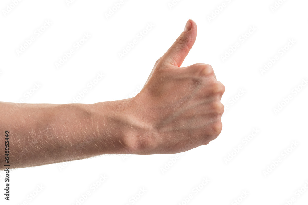 Man hand right hand thumb up isolated on white Man hand right hand thumb up isolated on white