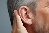Man hearing problem closeup sound. Generate Ai